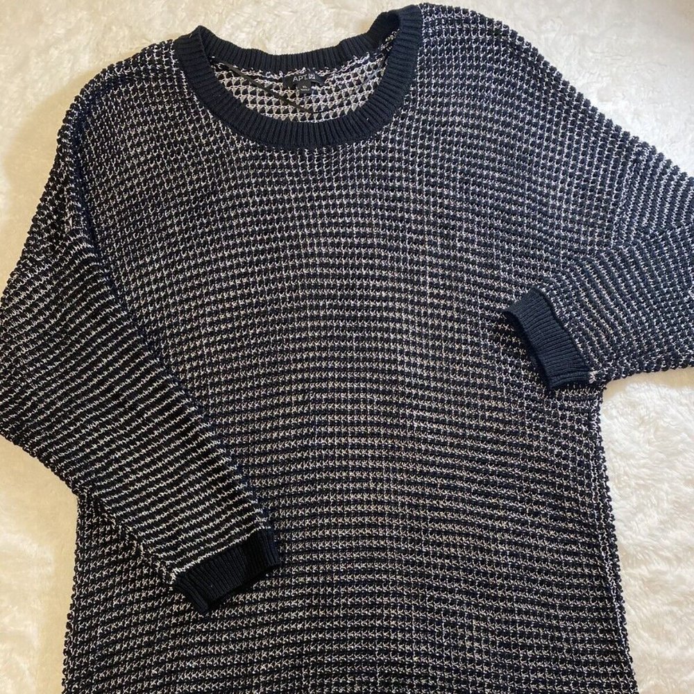 Apt. 9 Women’s Sz XL Black & Metallic Silver Sparkly Sweater Top Sheer Blouse